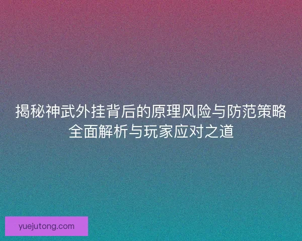 揭秘神武外挂背后的原理风险与防范策略全面解析与玩家应对之道